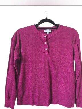 Michael Stars Raspberry Pink Thermal Waffle Button Henley Shirt Top XS